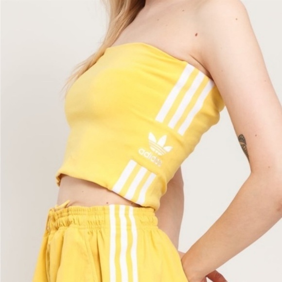 adidas Originals Tops - Adidas Originals Adicolor Three Stripe Tube Top in Pale Yellow